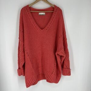 Anthropologie Pilcro Sweater 2X Coral Marla V Neck Knit Pullover Boho Casual